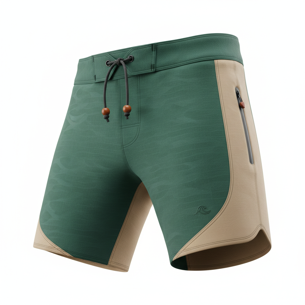 thesupersurf Green and Beige Functional Shorts with Adjustable Waistband