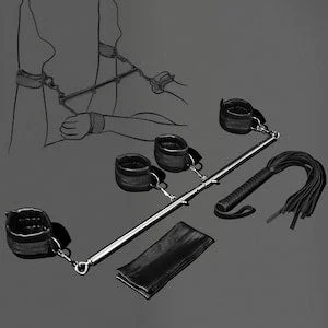 pornhint Pornhint BDSM Bondage Restraint Kit - 4-Point Spread Bar, Leather Wrist & Ankle Cuffs, Leg Spreader, Flogger, Blindfold BDSM Bondage Sex Toys Toy