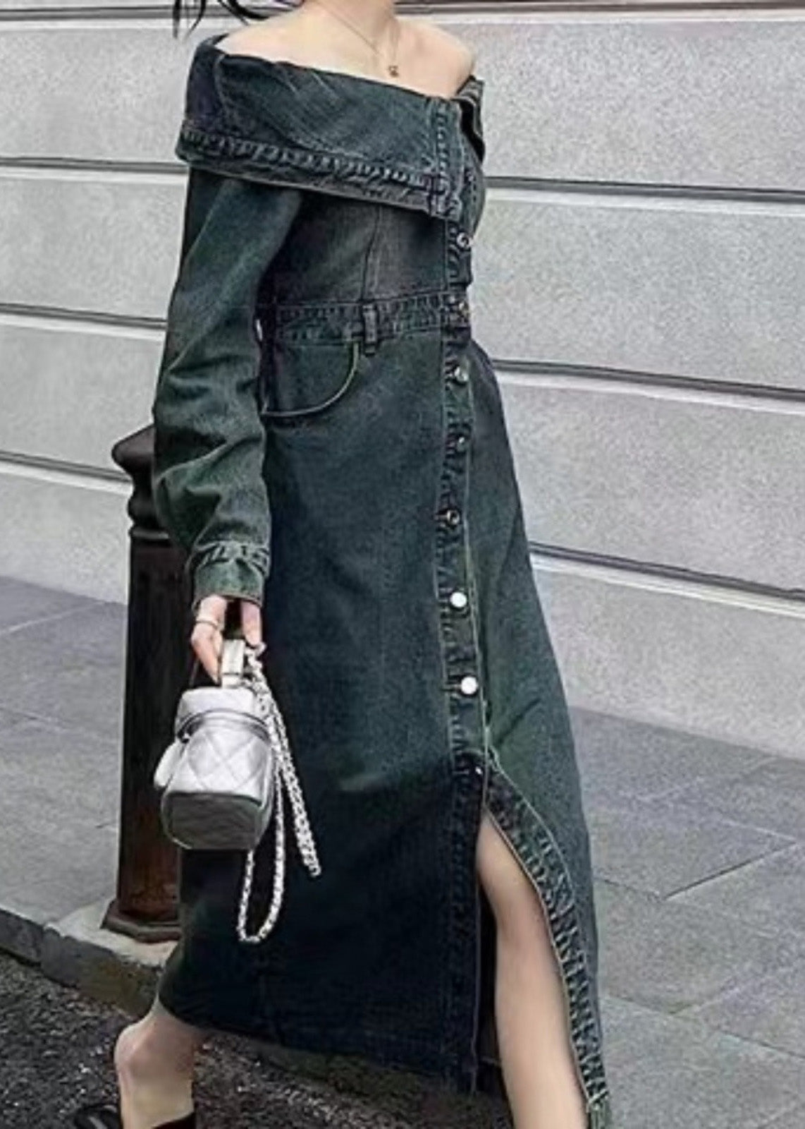 Unique Blue V Neck Patchwork Sashes Button Denim Long Dress Short Sleeve main image 0