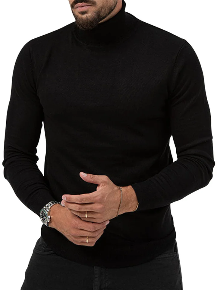 Autumn and Winter New High Elasticity High Neck Knitted Cashmere Sweater Thickened Young Men's Warm Bottoming Clothes-JRSEE