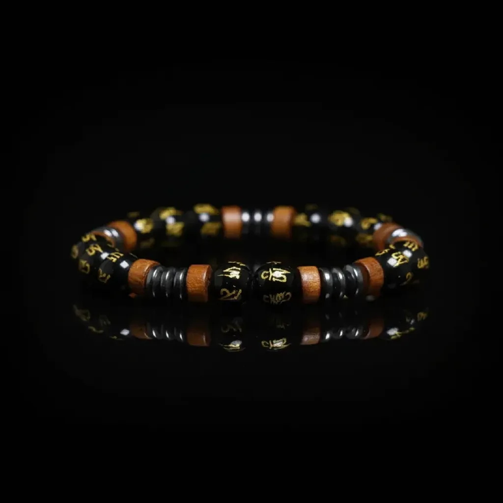 The Zen Guardian | Natural Black Agate & Tibetan Mantra Bracelet