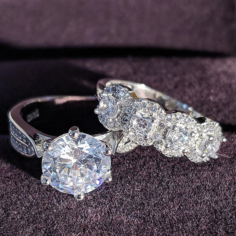 YOY-luxury halo 925 sterling silver wedding ring set