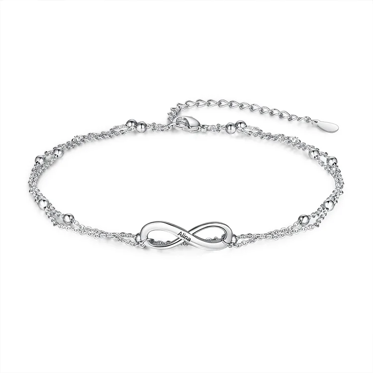 Personalized Infinity Anklet Engraved Name Double Chain Anklet for Women