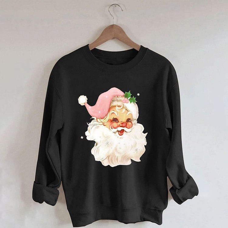 Comstylish Christmas Pink Santa Print Sweatshirt