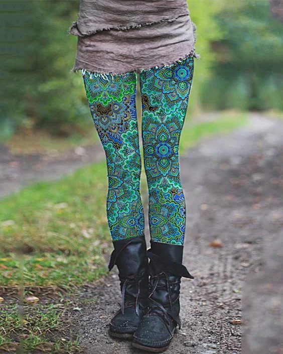 Retro floral print casual stretch pants
