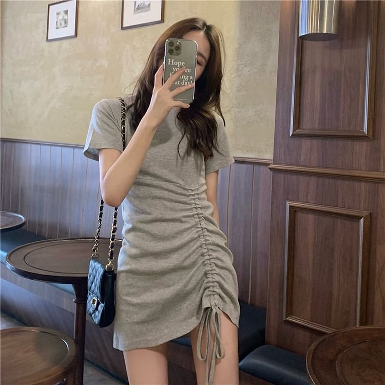 Drawstring Mini Bodycon T-Shirt Dress YP4466