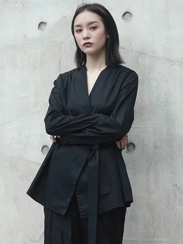 Urban Split-Joint Pure Color Long Sleeves Blouse