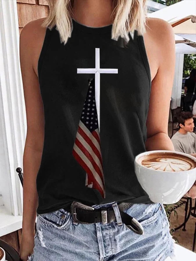 American Flag Cross Print Women's Vest