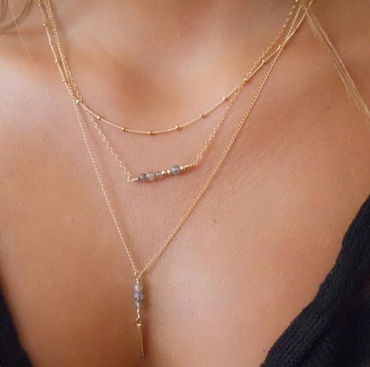 Bead Pendant Layered Alloy Necklace YP2216