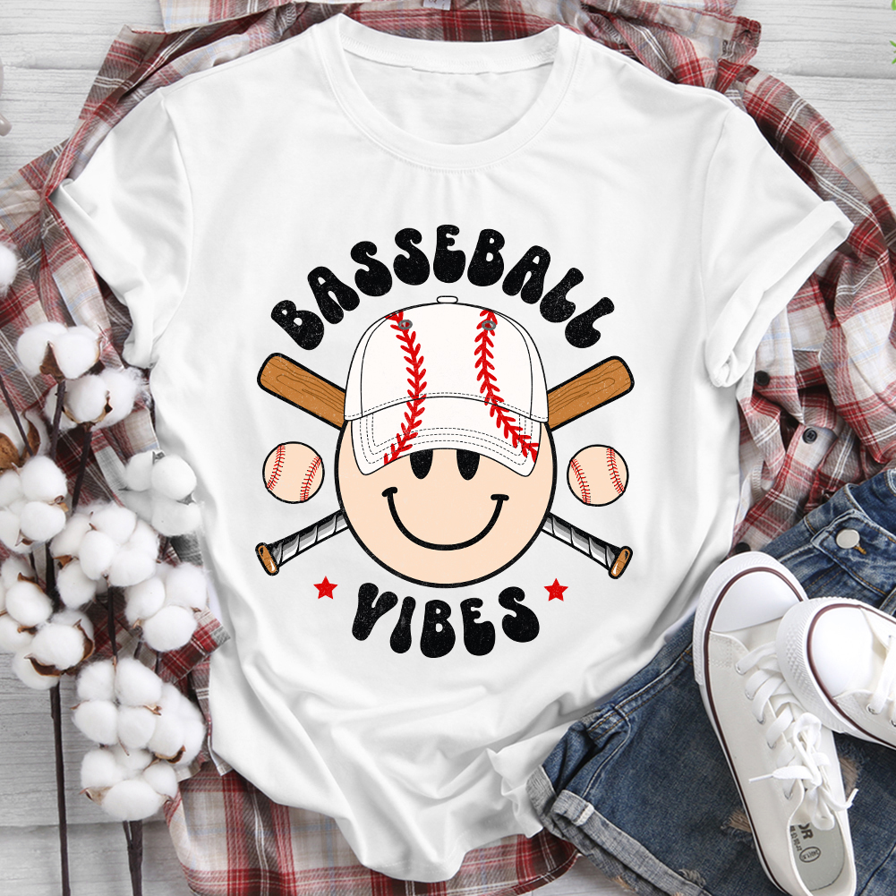 Baseball Vibes Women's Round Neck T-Shirt -BSTC1523-Guru-buzz