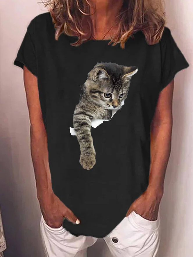 Animal 3D Cute Cat Print Women's T-shirt