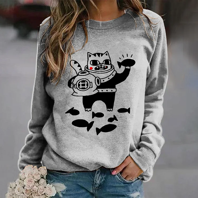 Vefave Catch Fish Successfully Cat Sweatshirt