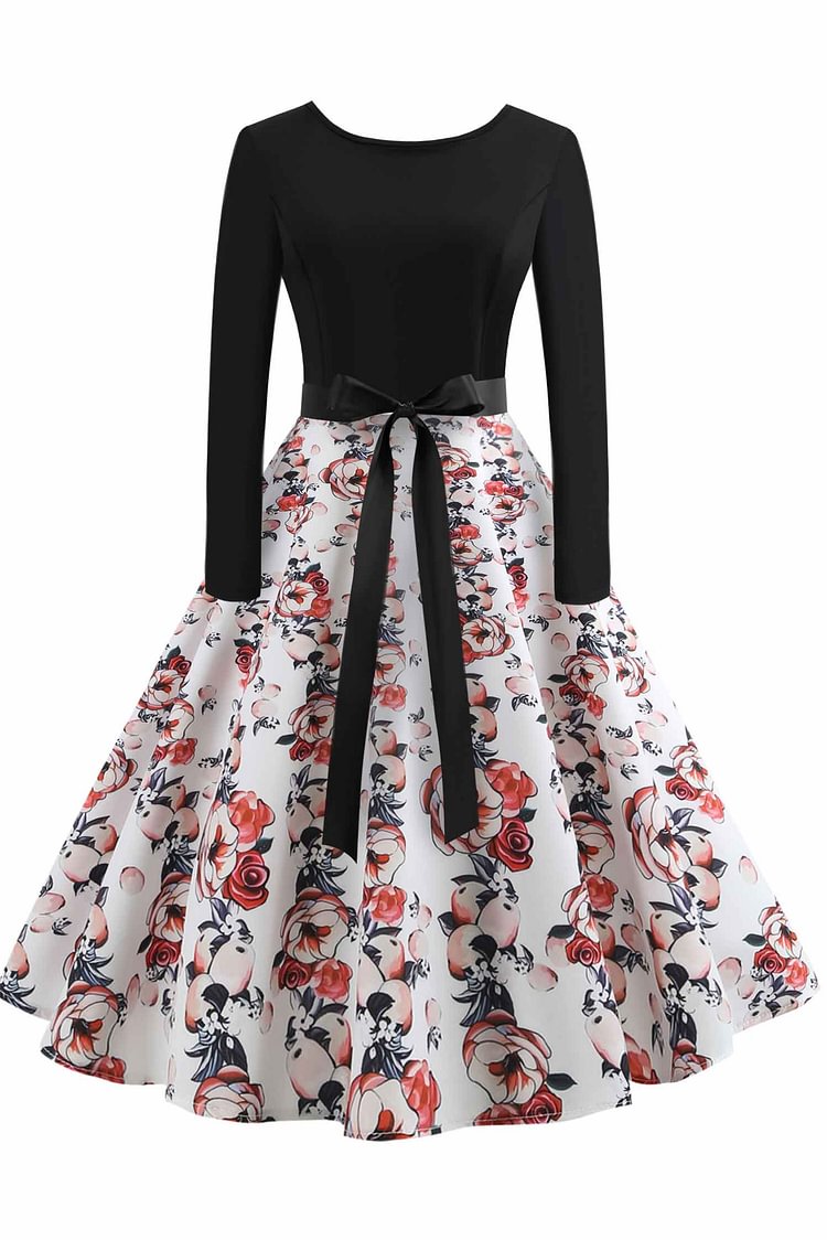 Retro Floral Print Scoop A-line Dress - BlackFridayBuys