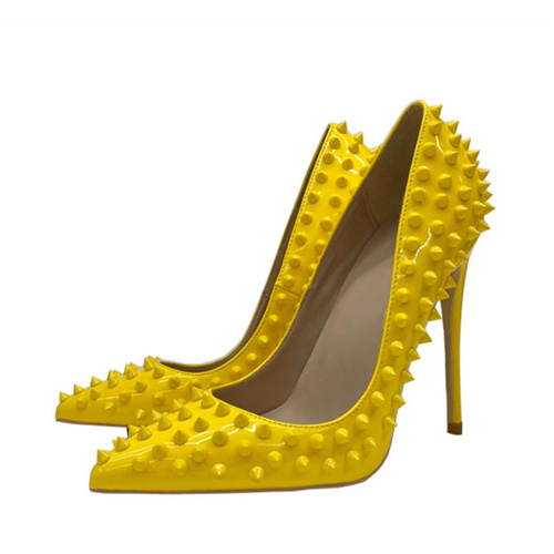 VCshoes Rivets Yellow 8cm 10cm 12cm Heels Party Shoe Work Wedding Plus Size Pointed Toe Daily Wear Lady Pumps MD042