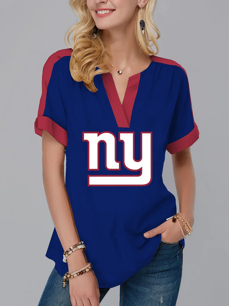 New York Giants  Fashion Short Sleeve V-Neck Shirt