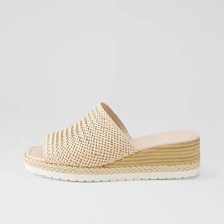FSJ Nude Open-Toe Woven Platform Wedge Slide Sandals |FSJ Shoes