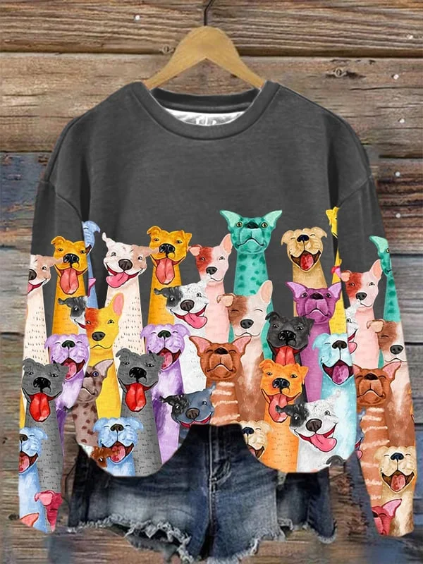 Women's Fun Dogs Print Sweatshirt.