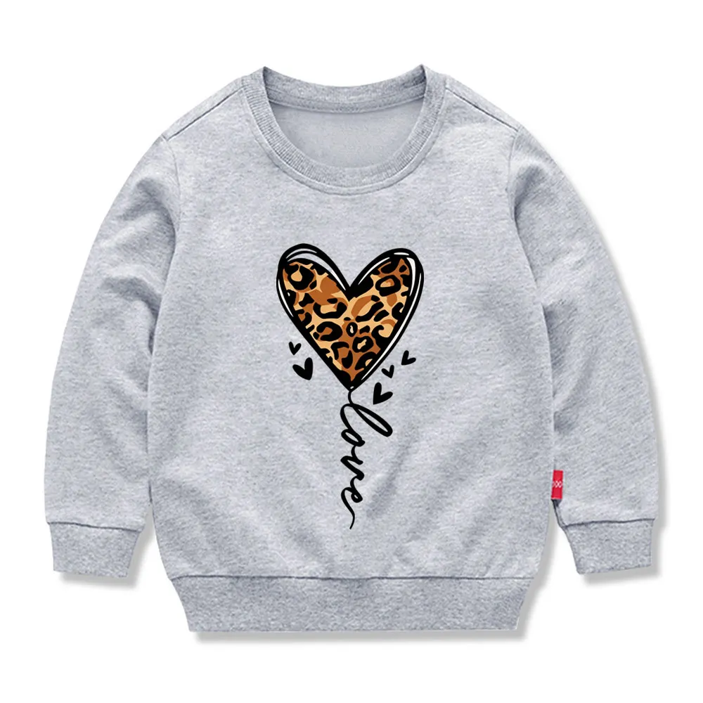 【12M-11Y】Kids Heart-shaped Leopard Print Cartoon Print Sweatshirt