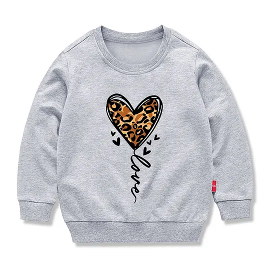 【12M-11Y】Kids Heart-shaped Leopard Print Cartoon Print Sweatshirt