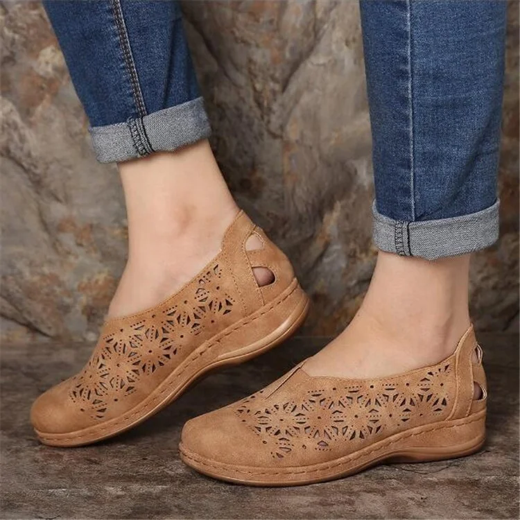 🔥SUMMER HOT SALE⚡Women Hollow Out Slip Resistant Comfy Elastic Band Slip On Casual Flats