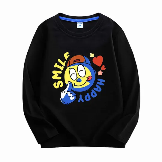 【18M-11Y】Adorable Long Sleeve T-Shirt With "SMILE, HAPPY" Design For Kids