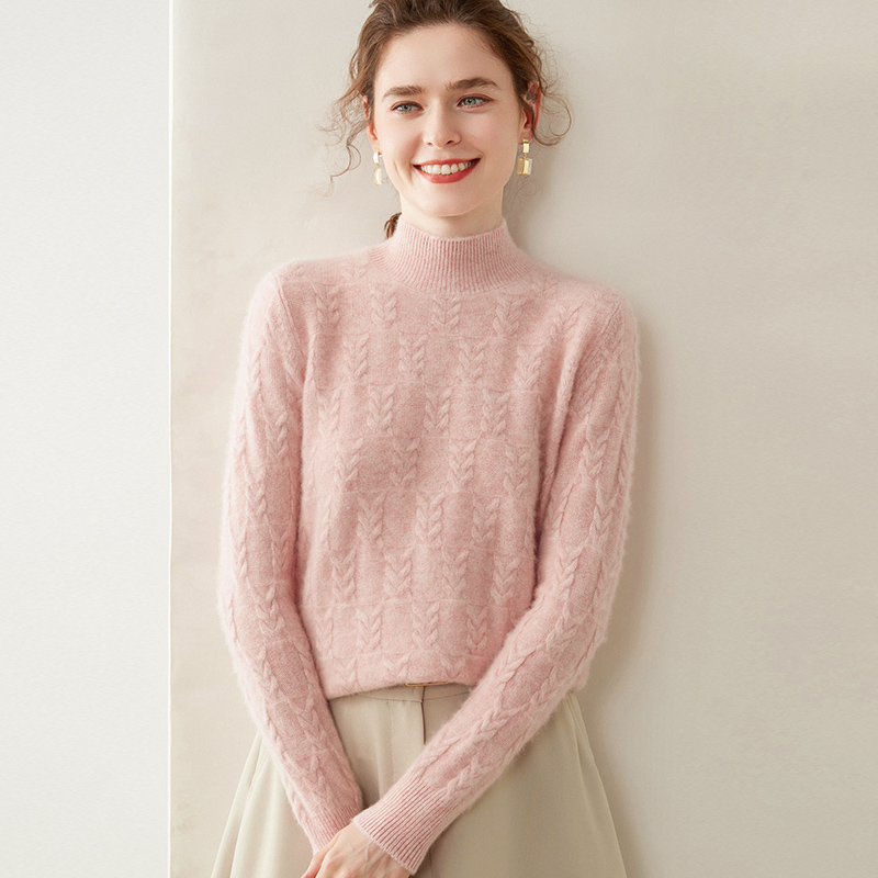 Half Turtleneck Wheat-knit Cashmere Sweater REAL SILK LIFE