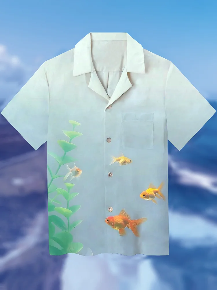 Men's Goldfish In The Water Print Shirt