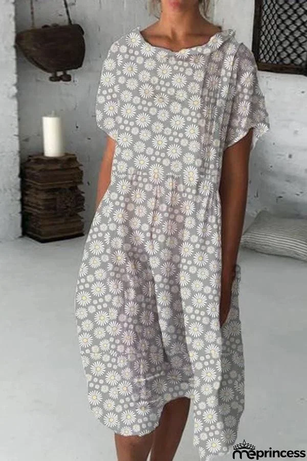 Cozy Flower Printed Loose Midi Dress (2 Colors)