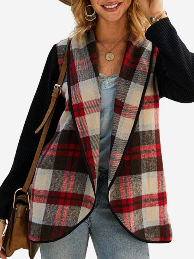 Plaid Patchwork Irregular Long Sleeve Jacket For Women