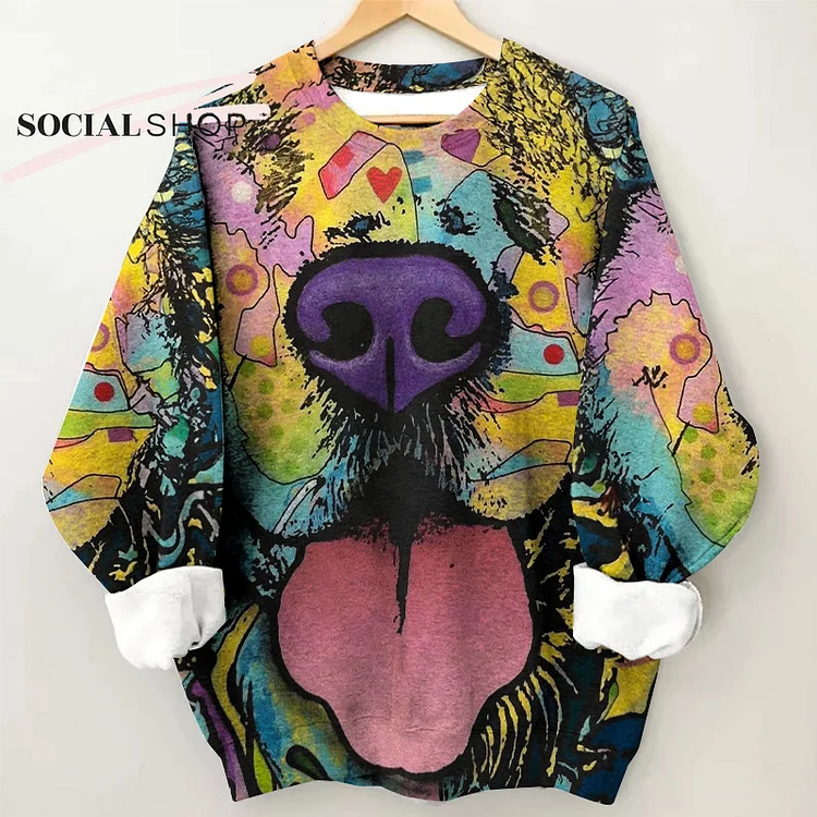 Colorful Picture Fun Dog Casual Long-Sleeved Top socialshop