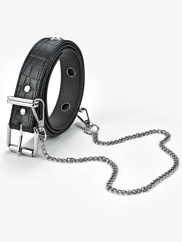 Simple Artificial Leather Chain Black Belts