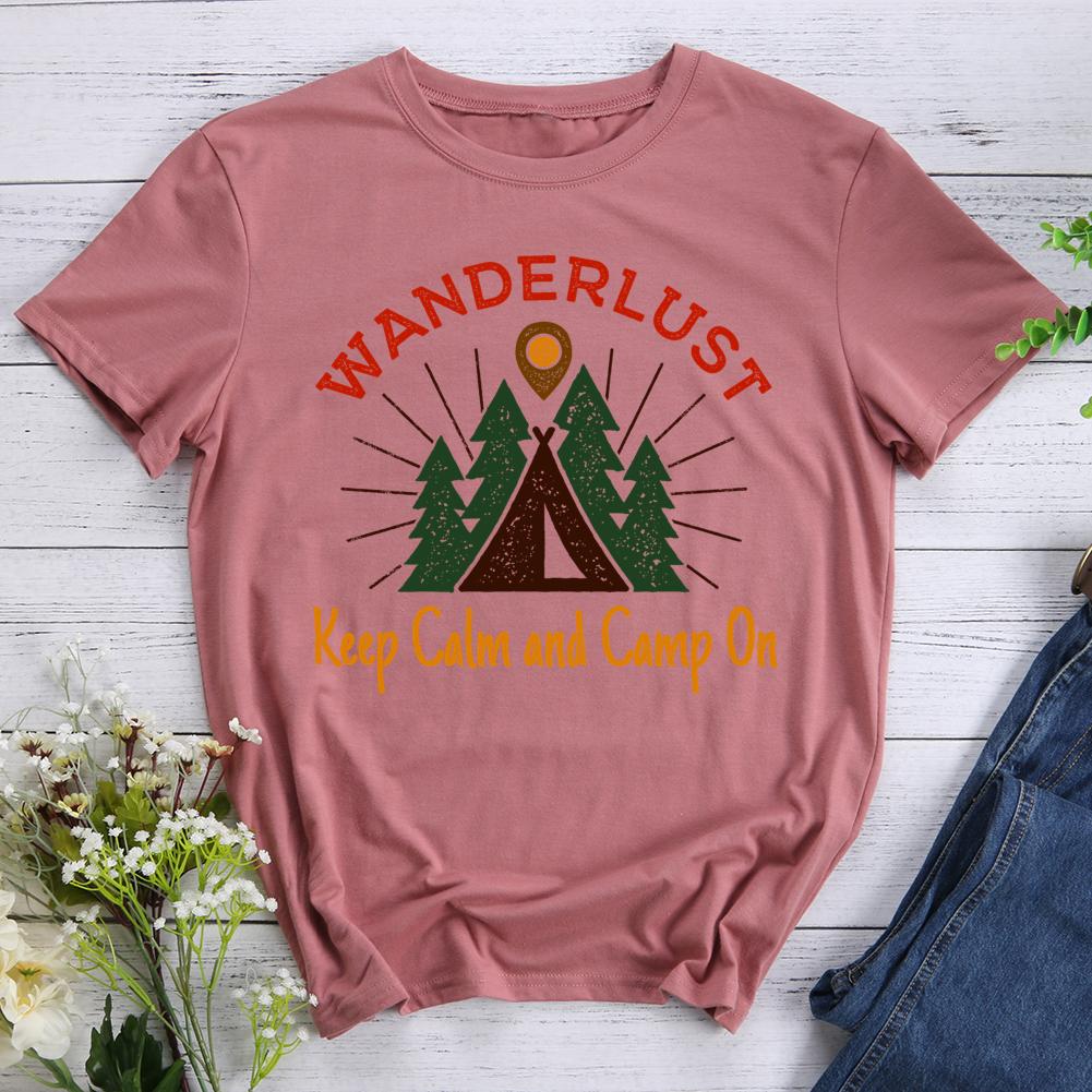 wanderlust keep calm and camp on Round Neck T-shirt-0022903-Guru-buzz