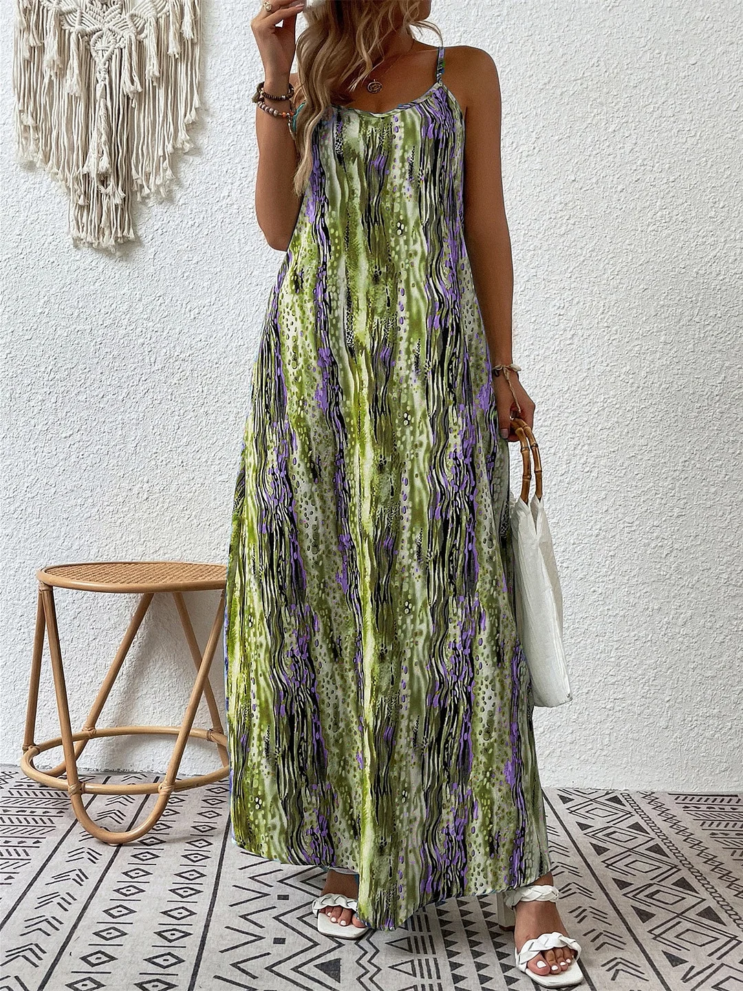 Women's Floral Printed Long Sleeve U-neck Maxi Dress