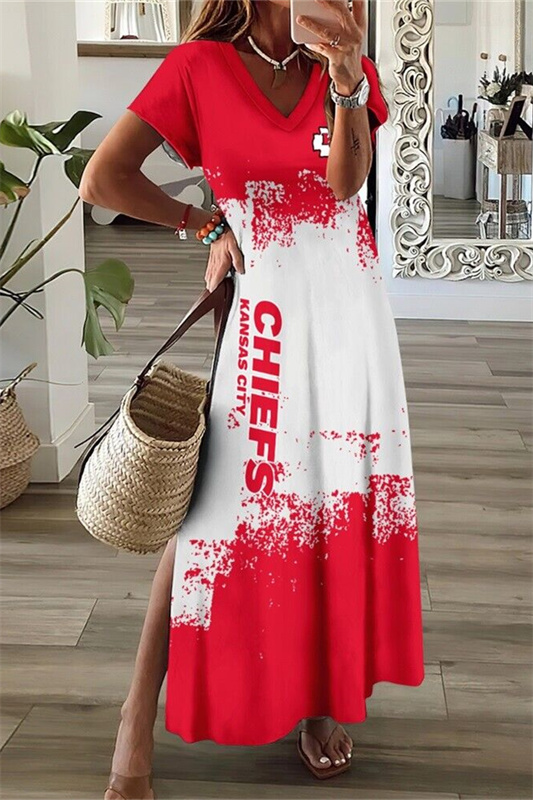 Kansas City Chiefs Women High Slit Dress Bodycon Slide Split Dress Slim  T-Shirts