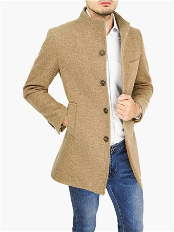 Autumn and Winter Tweed Coat Stand-up Collar Jacket Windbreaker Wish Casual Solid Color Coat