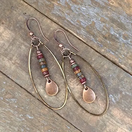 Bohemian vintage pine stone pendant earrings