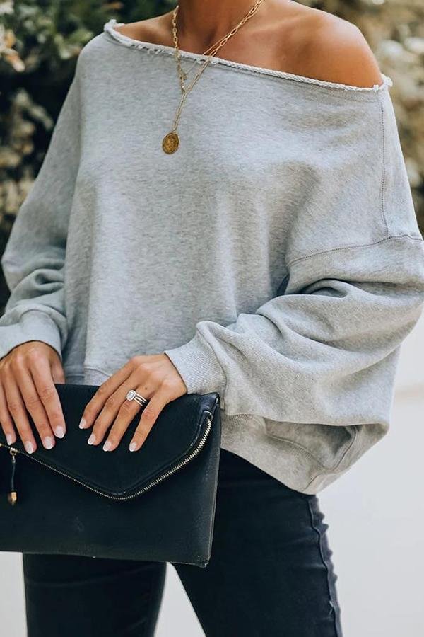 Batwing Sleeve Off Shoulder Sweatshirt P10160