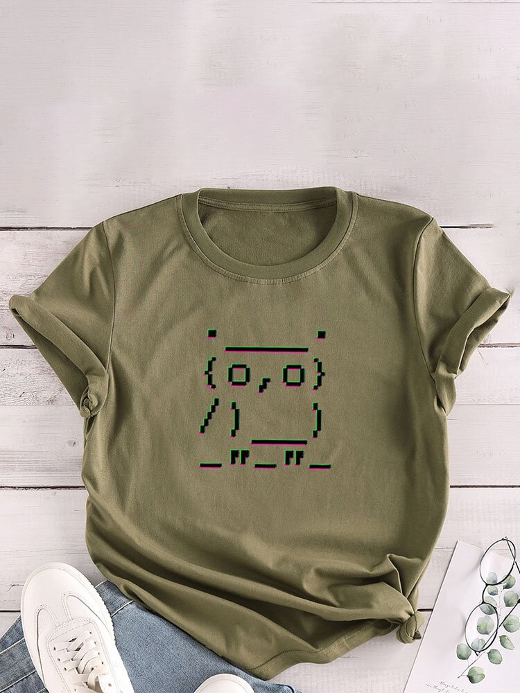 Cartoon Print O neck Short Sleeve Casual T Shirt For Women P1824923