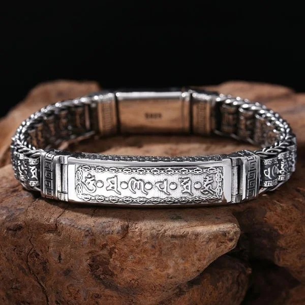 Sterling Silver Buddhist Mantra Wheels Bracelet