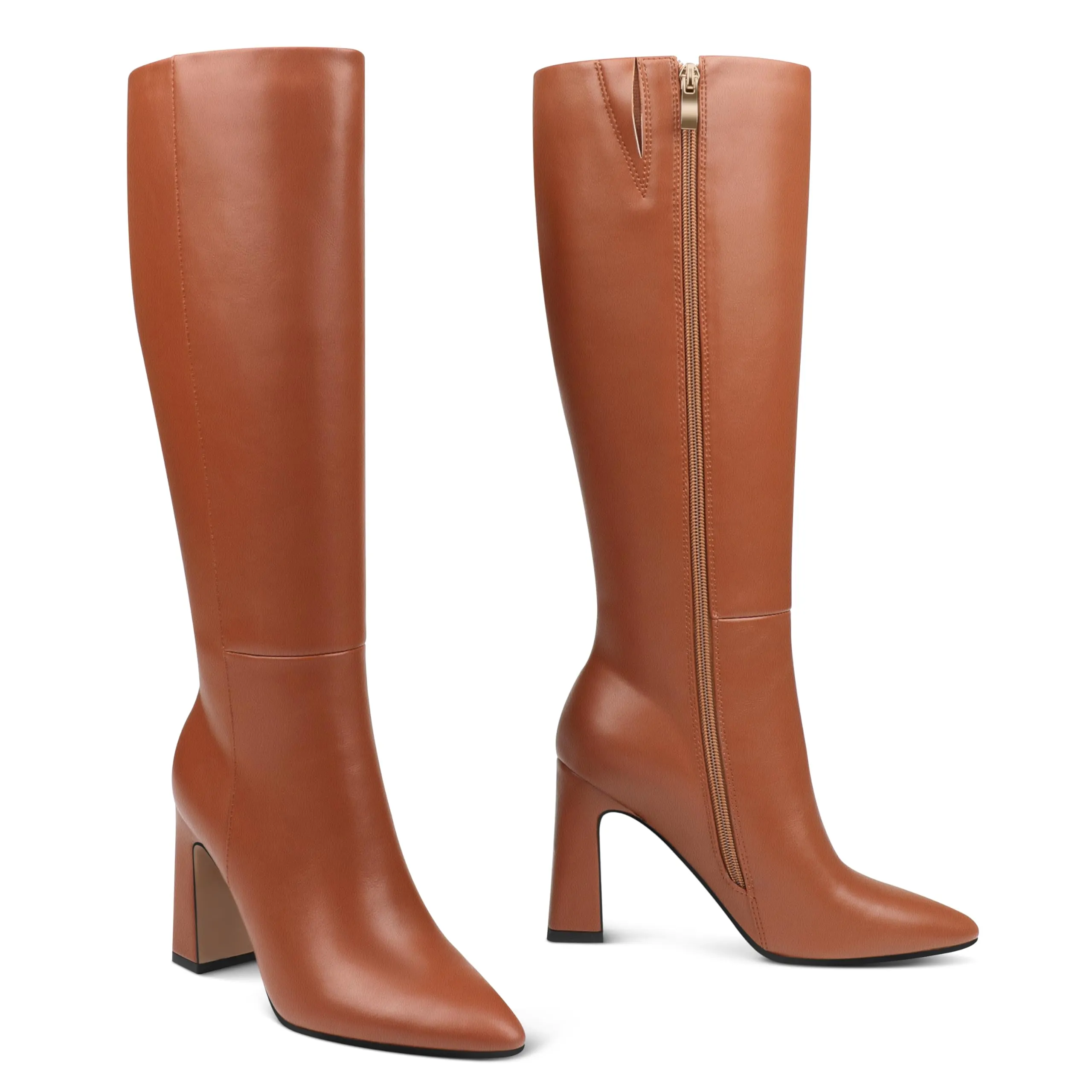 9.5cm/3.74" Women's Square Toe Knee High Boots Chunky Heel, Tall Boots, Daily Casual Boots-MERUMOTE