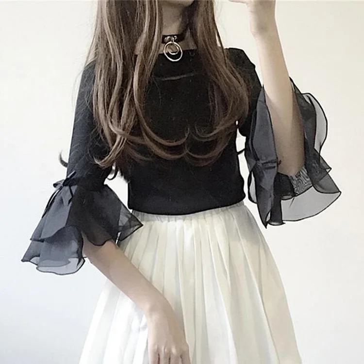 Black/White Sweet Bow Falbala Sweater SP13830