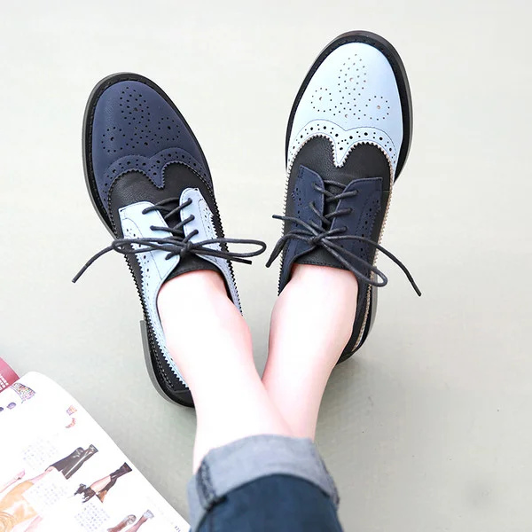 Blue and Navy Wingtip Brogues Lace-Up Oxfords Vintage Shoes Vdcoo