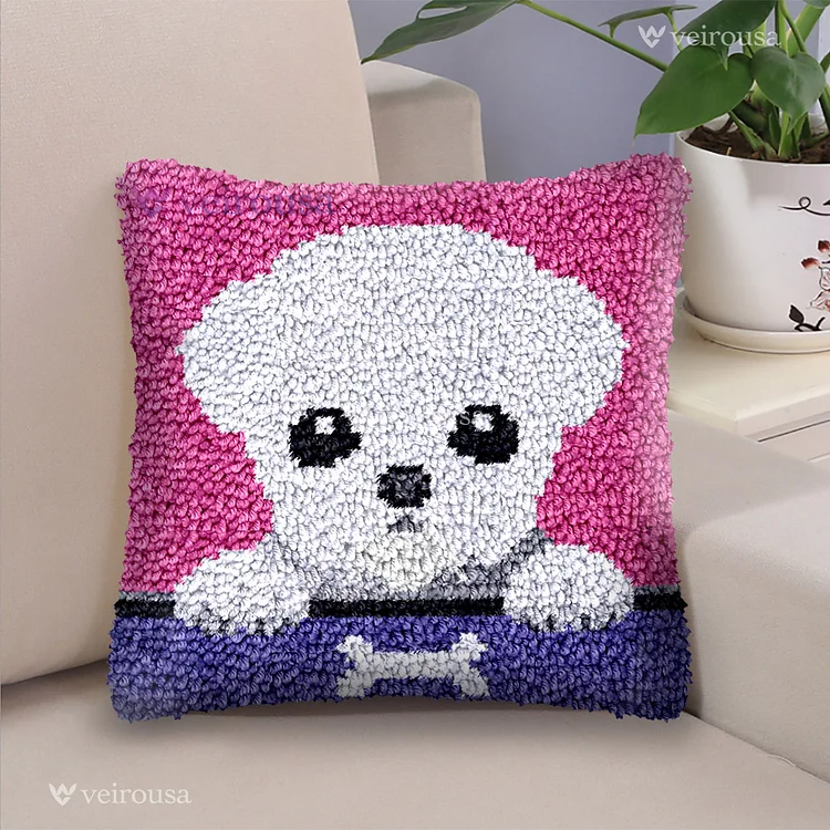 Maltese Puppy Latch Hook Pillow Kit for Adult, Beginner and Kid veirousa