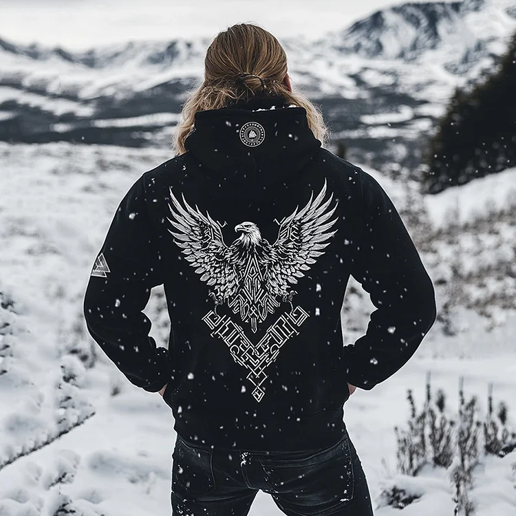 Vintage Vikings Raven Printed Totem Unisex Casual Hoodie