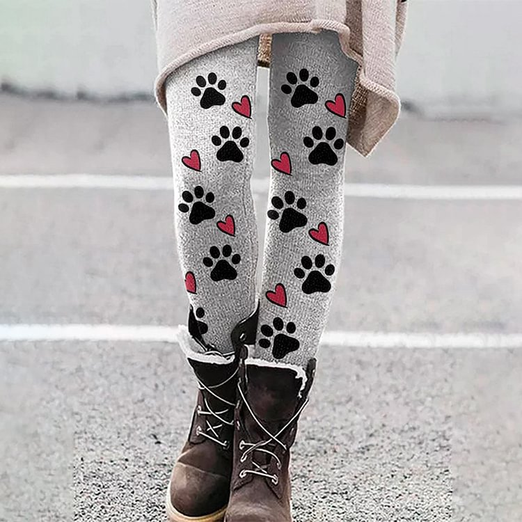 Vefave Everyday Casual Dog Paw Print Leggings
