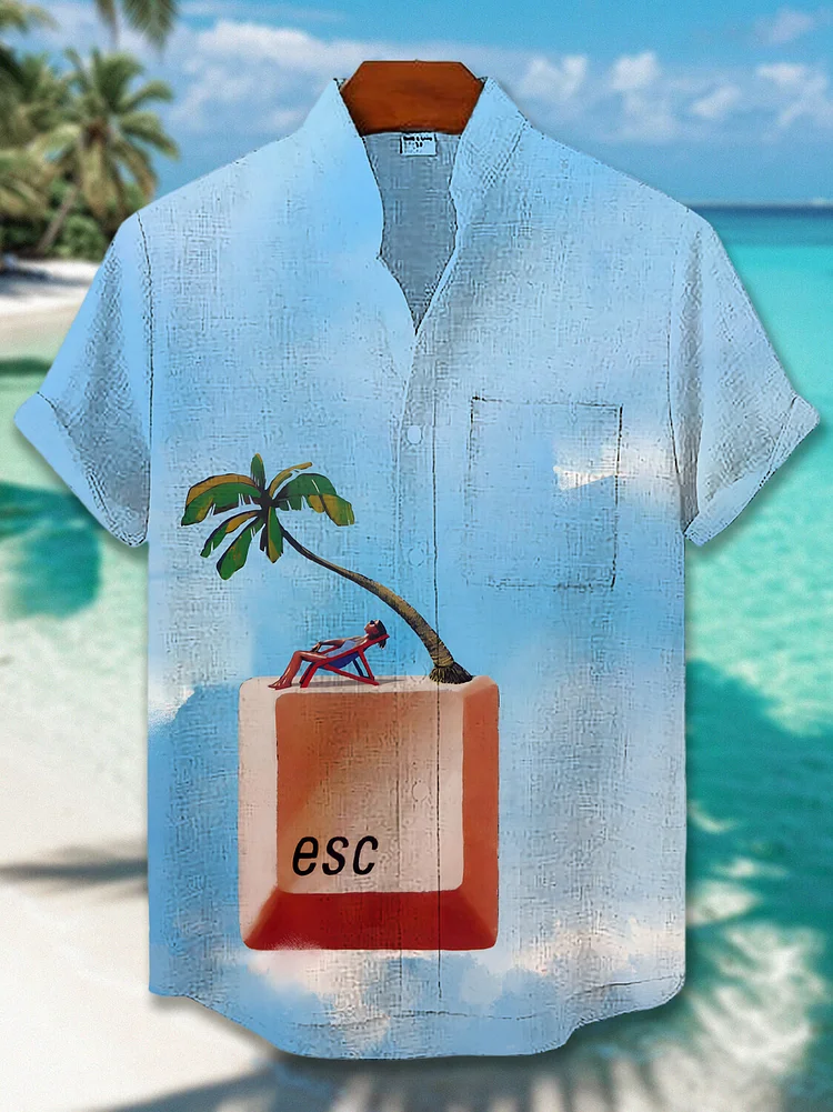 Men's Sunbathing Under The Coconut Trees Esc Vacation Art Print Casual Shirt