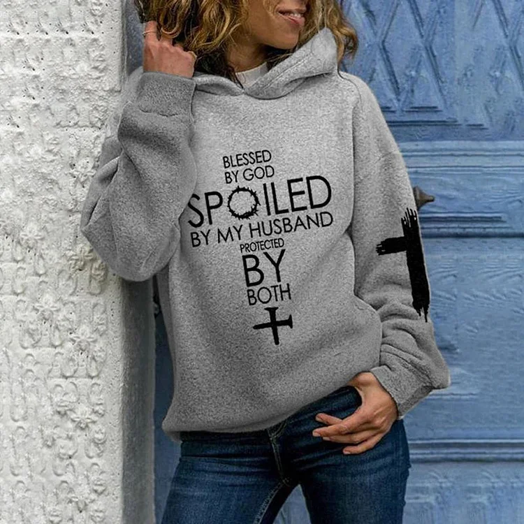 VChics Women's Blessed By God Spoiled By My Husband Protected By Both Gradient Hoodie