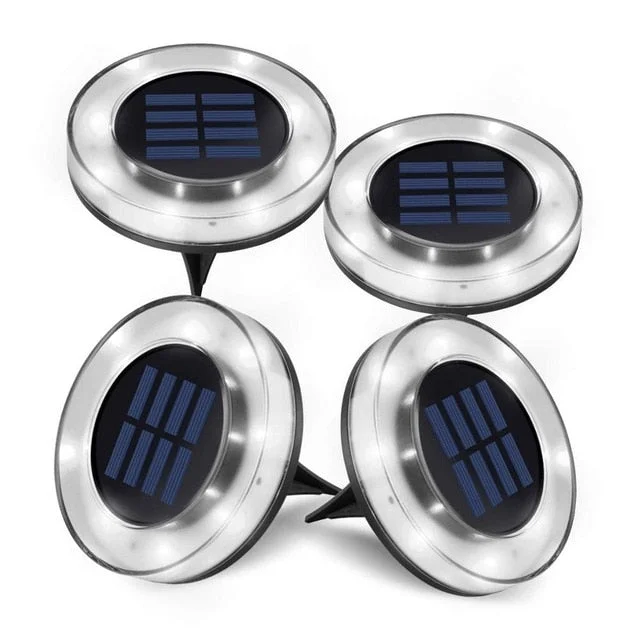 4PCS Solar Powered Disk Lights 8LED Solar Pathway Lights Outdoor Waterproof Garden Landscape Lighting for Yard Deck Patio