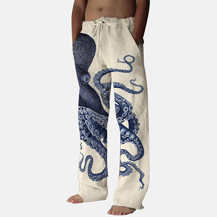 Men's Casual Octopus Pattern Straight Leg Pants