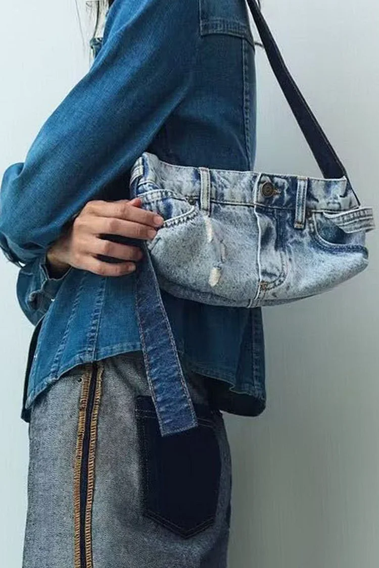 Vintage Denim Patchwork Handbag Shoulder Bags